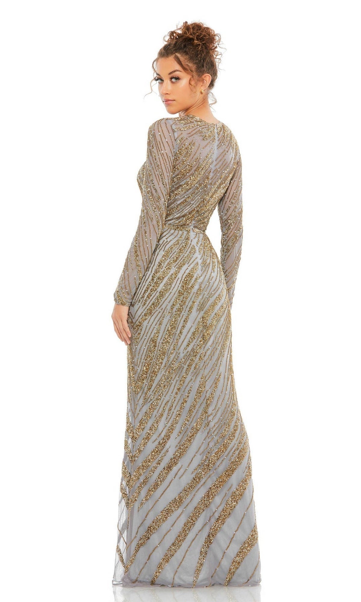 Mac Duggal Women's Sequin Long-Sleeve Gown - Mocha