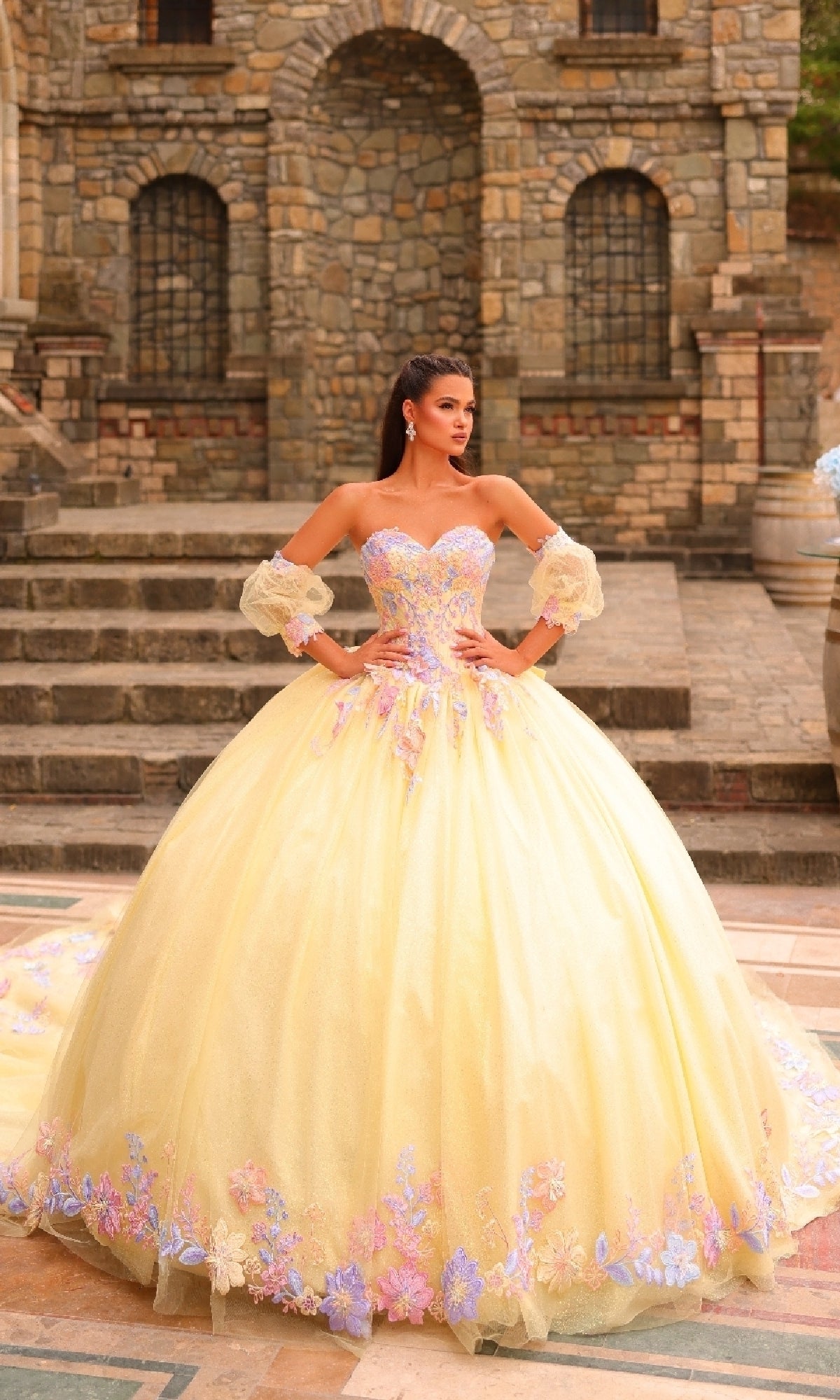 chinese dress ladies Amarra 54204 Size 0 Hot Pink Quinceanera Dress Train Long Sleeve Bow Flowers Sequins Ballgown Off The Shoulder