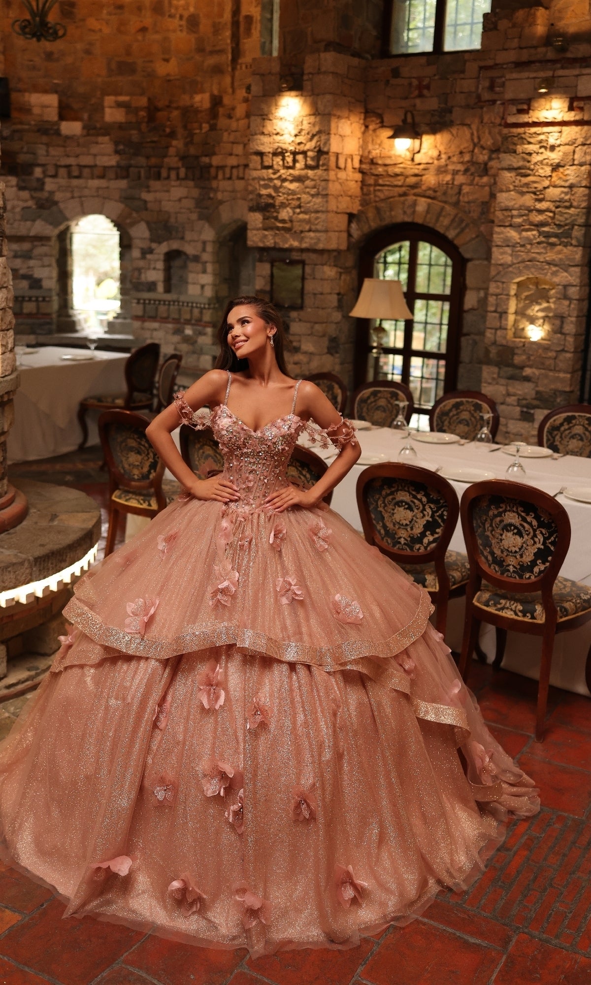 Sleeves Mori Lee Rose Gold Sequin Dress Amarra 54244 Long Quinceanera Dress PromGirl Sleeves Mori Lee Rose Gold Sequin Dress Amarra 54244 Long Quinceanera Dress PromGirl