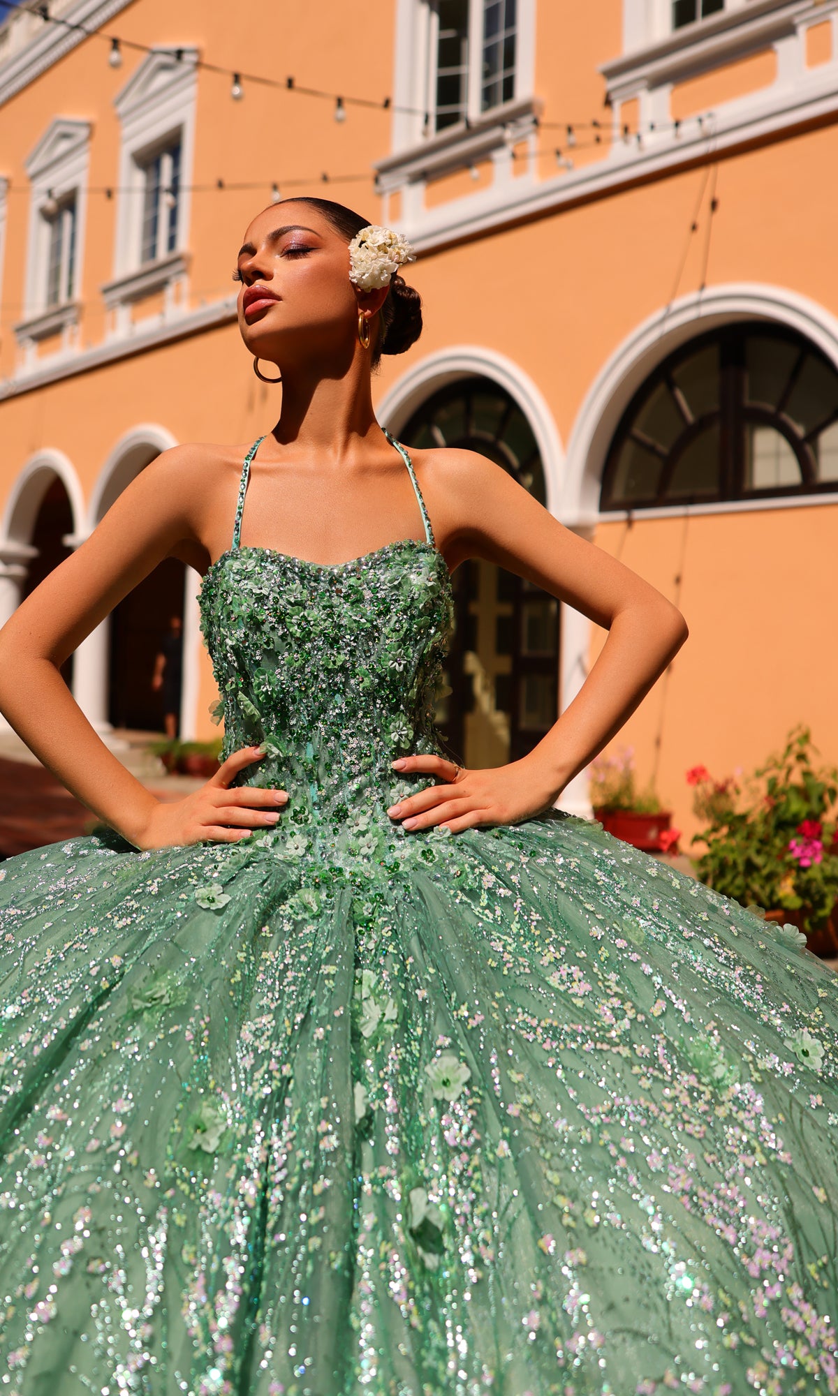 Amarra 54248 Ball Gown Quinceañera Dress with Cape