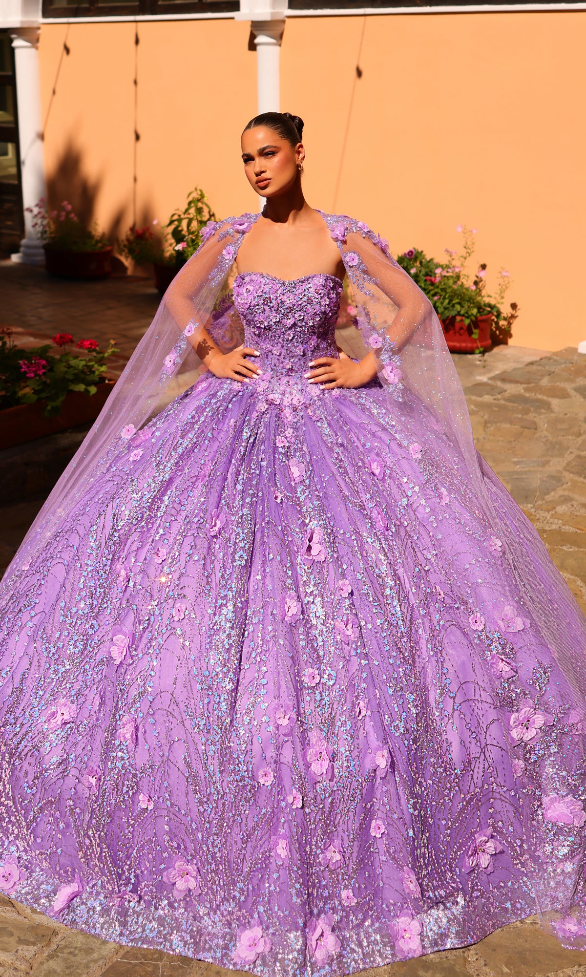 Amarra 54248 Ball Gown Quinceañera Dress with Cape