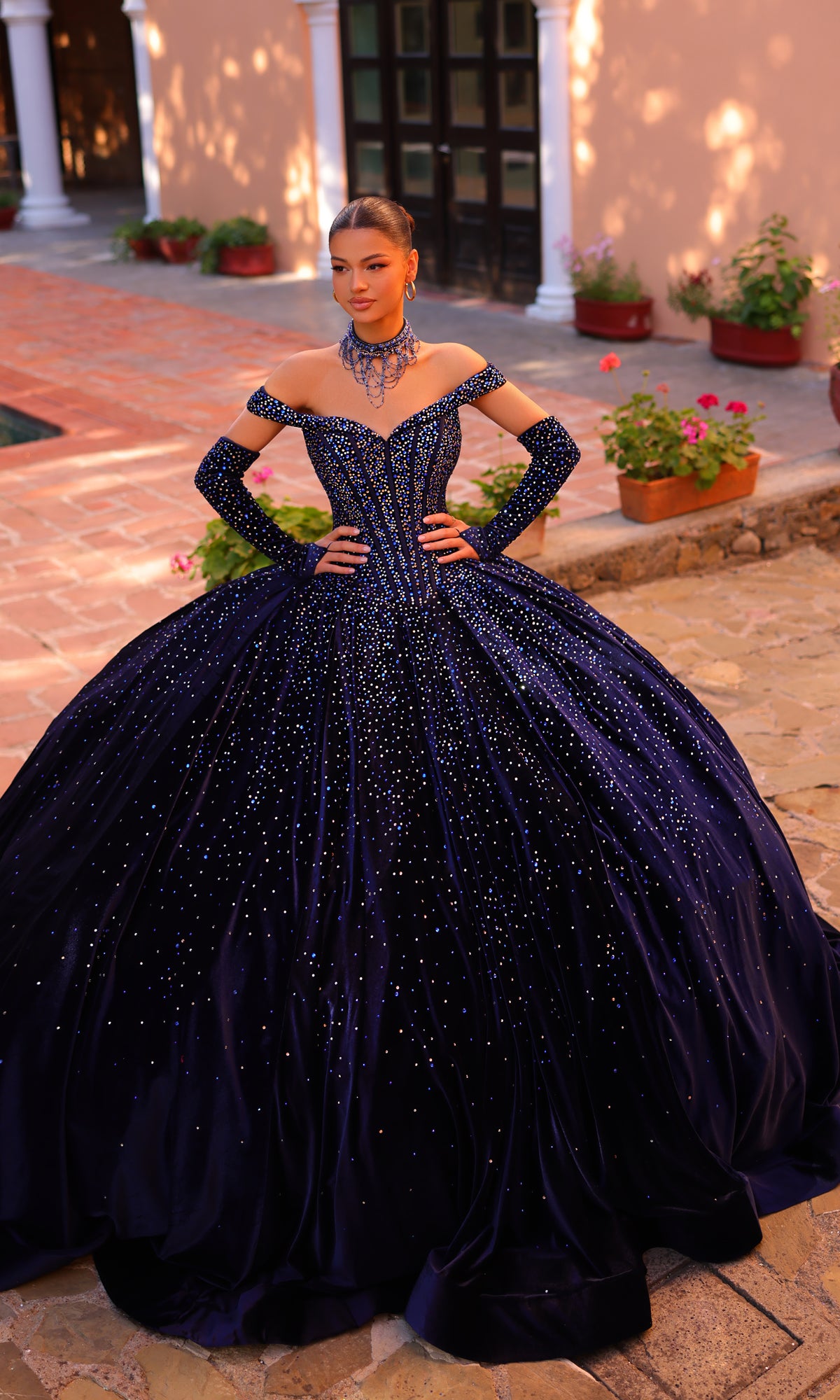 Velvet Corset Quinceanera Dress with Sleeves PromGirl