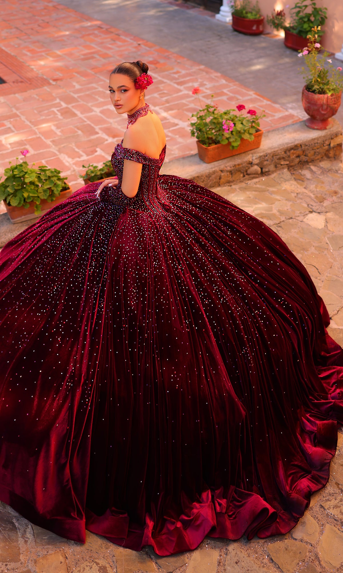 Amarra 54257 Off-Shoulder Velvet Quinceañera Dress