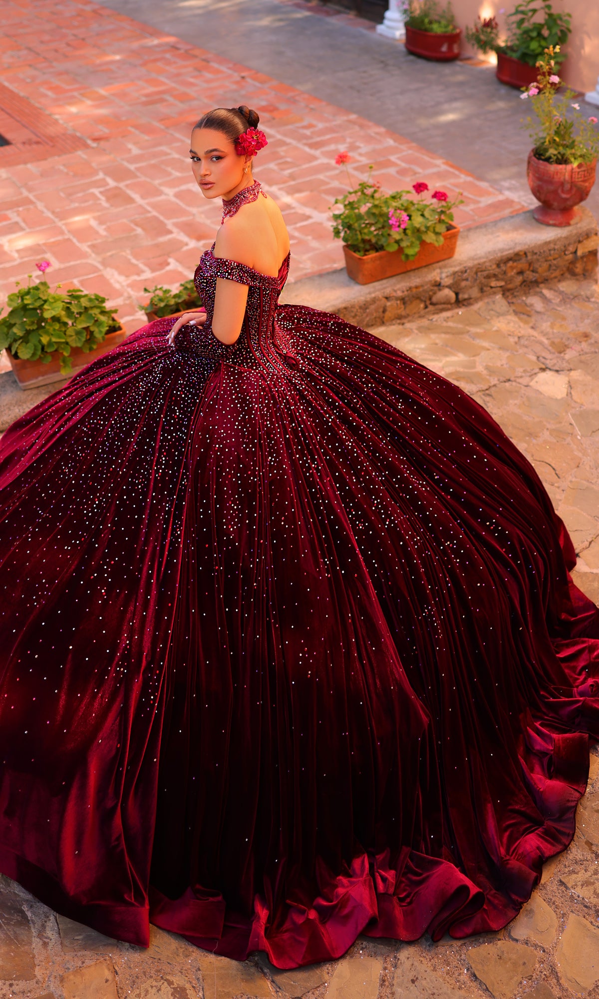 Ball Gown Wine Color Quinceanera Dresses Red Velvet Dress Red Wine