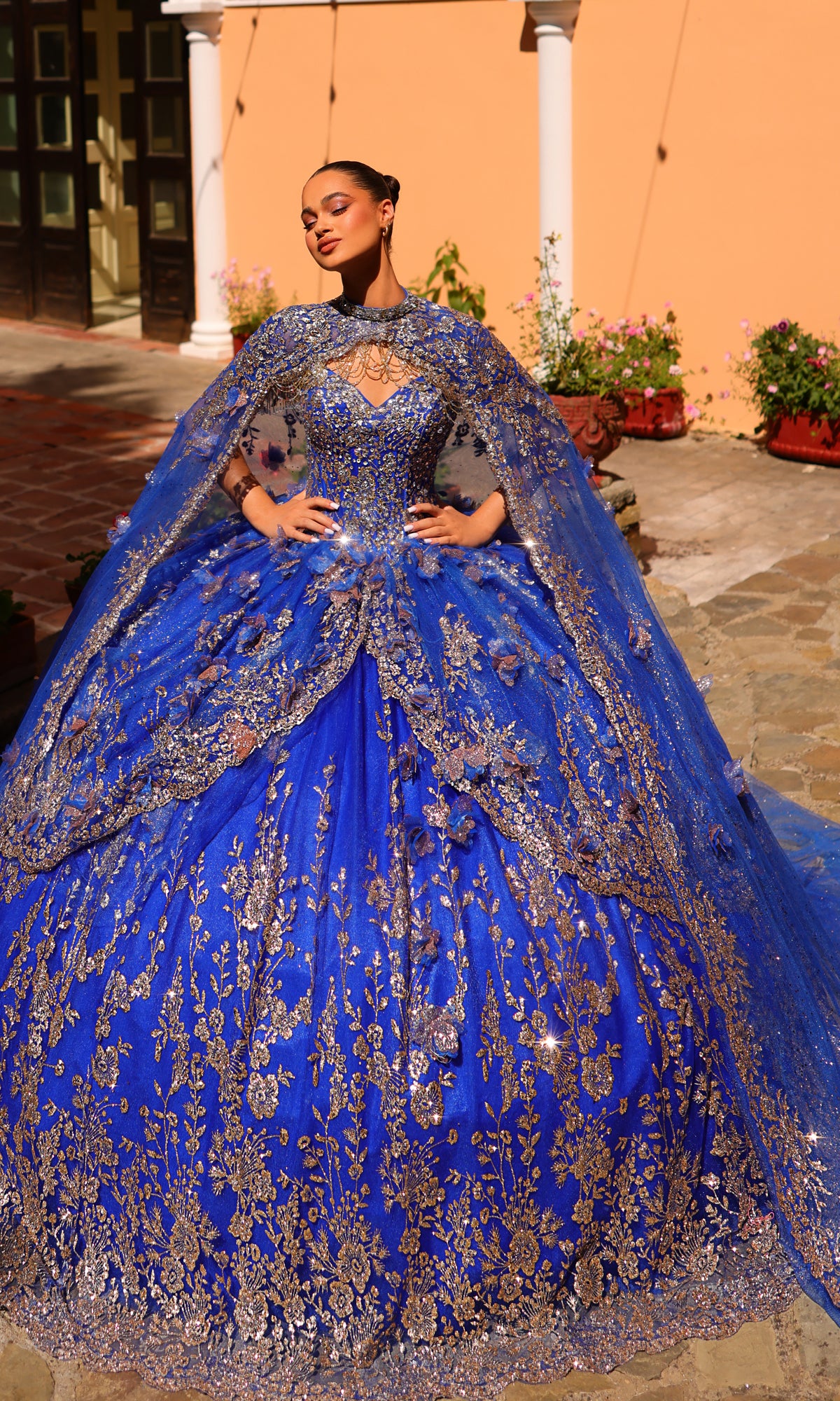 Amarra 54284 Quince Dress with Cathedral Train Cape