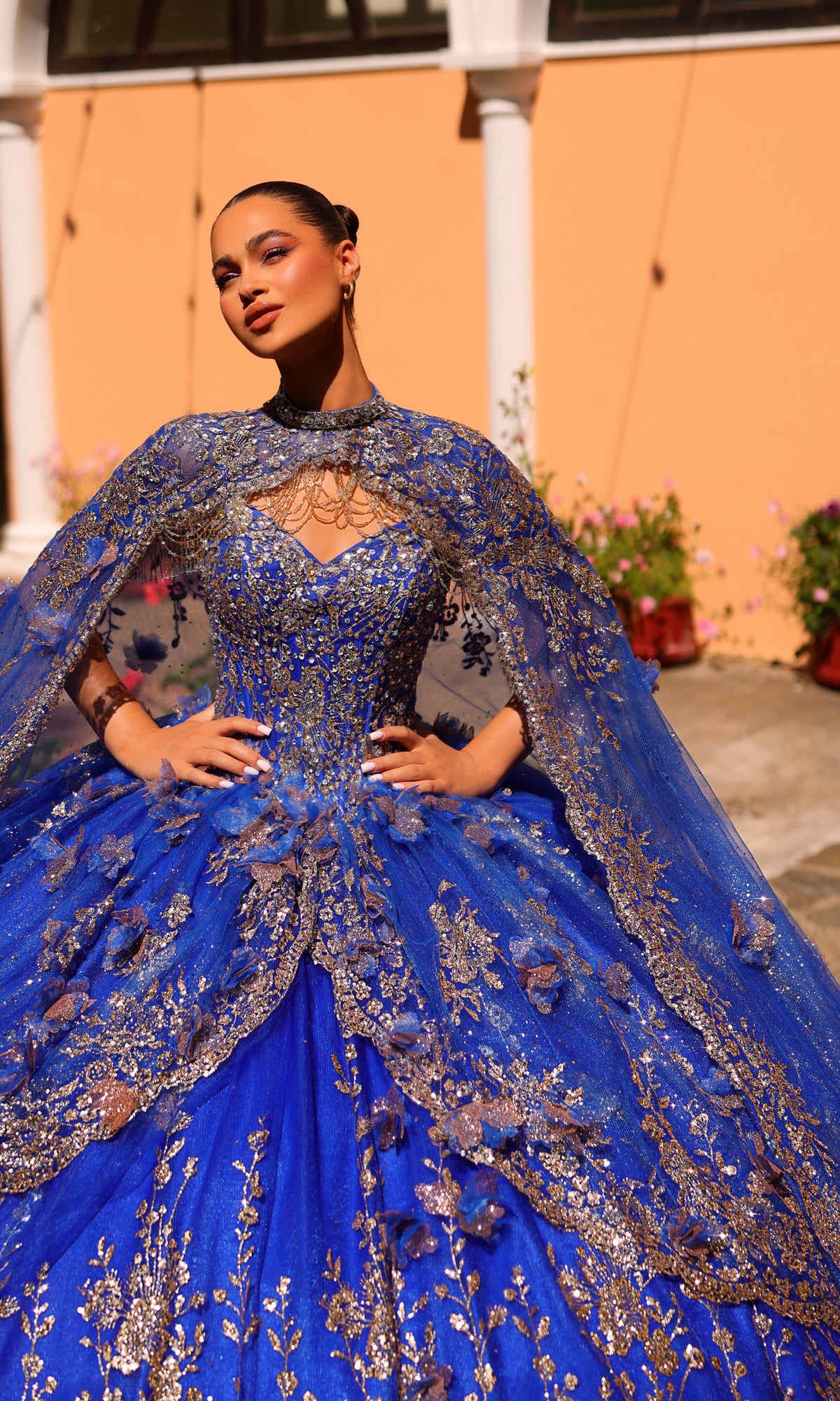 Amarra 54284 Quince Dress with Cathedral Train Cape
