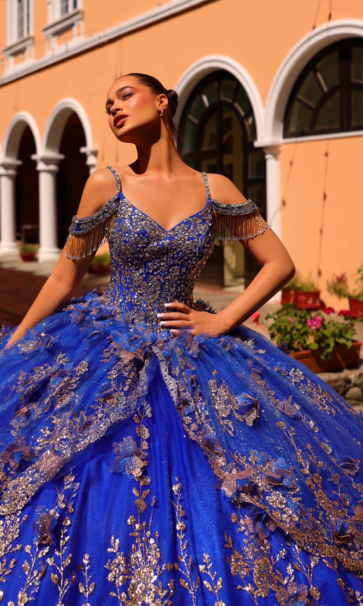 Amarra 54284 Quince Dress with Cathedral Train Cape