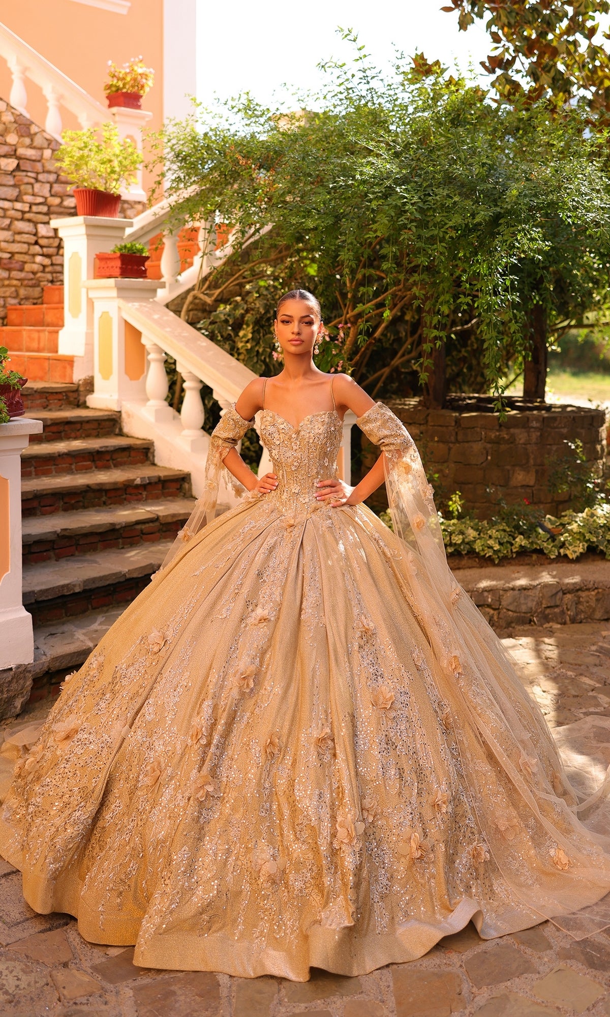Amarra 54326 Long Quinceanera Dress Gold / 16