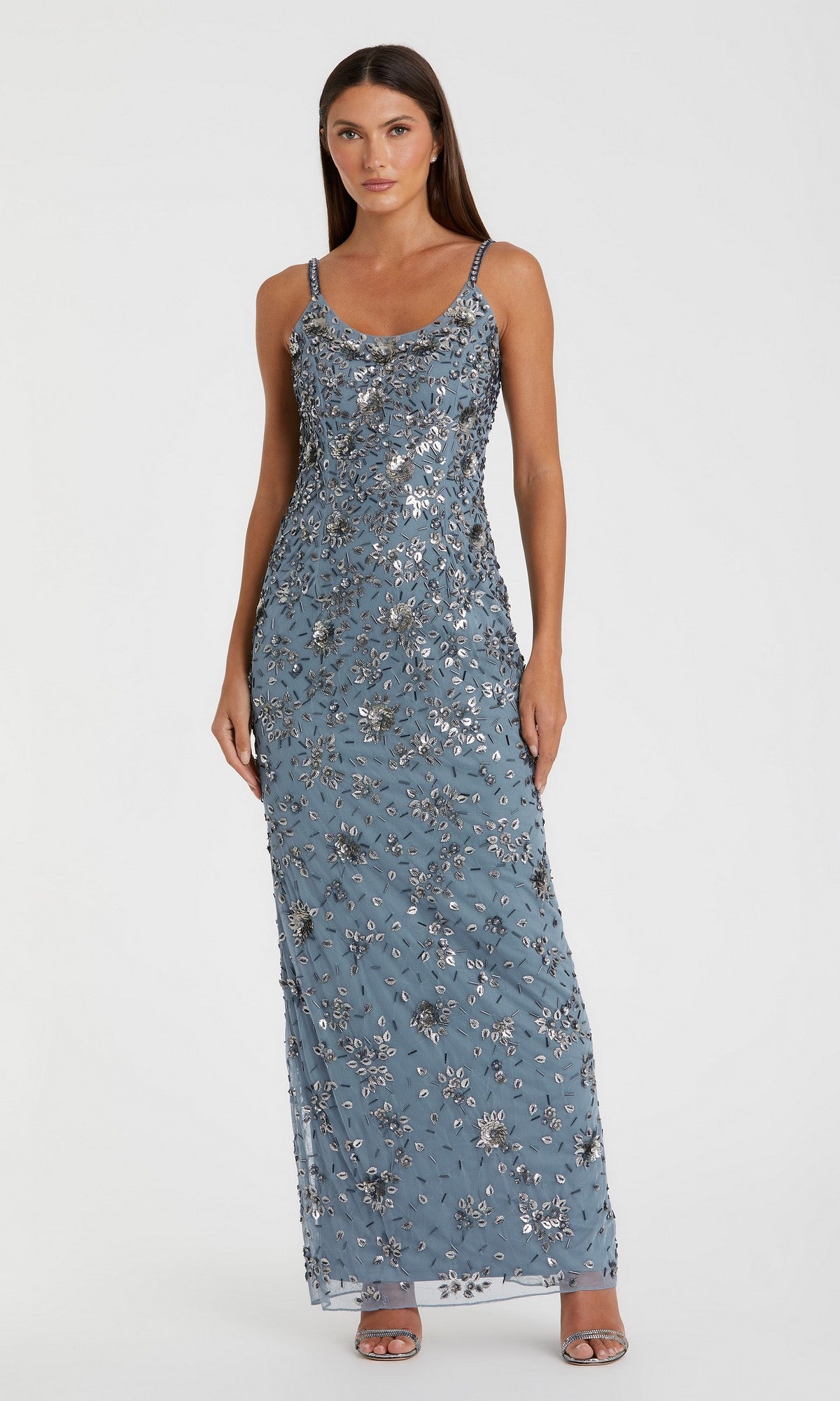 Mac Duggal Women's Floral Beaded Gown - Gray - Size 14 - Slate Grey Mac Duggal Women's Floral Beaded Gown - Gray - Size 14 - Slate Grey