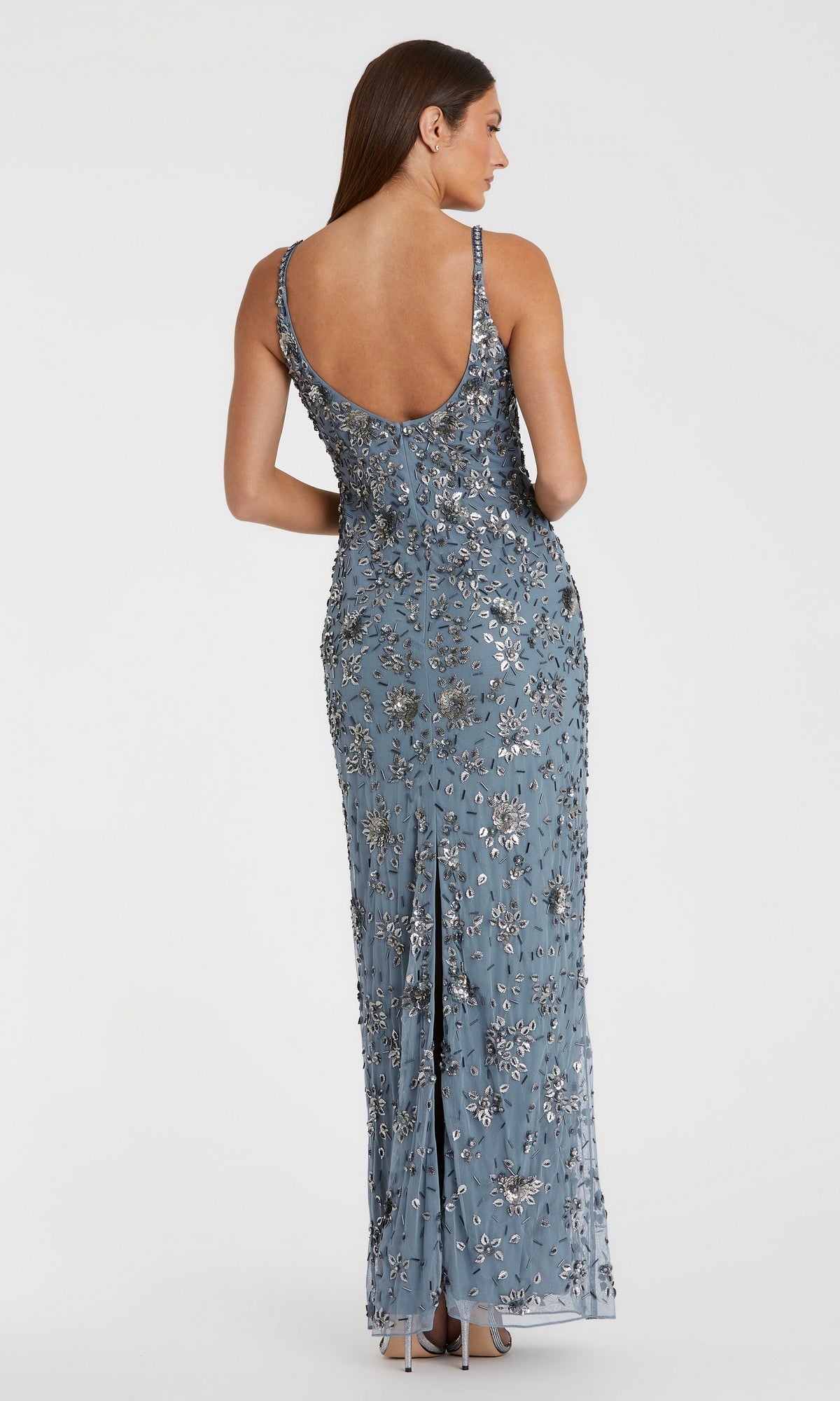 Mac Duggal Women's Floral Beaded Gown - Gray - Size 14 - Slate Grey Mac Duggal Women's Floral Beaded Gown - Gray - Size 14 - Slate Grey
