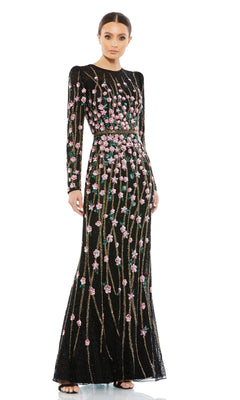 Mac Duggal - Black Embellished High Neck Long Sleeve Gown - Black Multi / US 16 Mac Duggal - Black Embellished High Neck Long Sleeve Gown - Black Multi / US 16