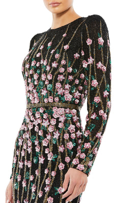 Mac Duggal - Black Embellished High Neck Long Sleeve Gown - Black Multi / US 16