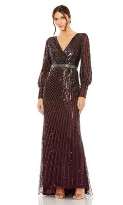 Mac Duggal - Red Sequined Wrap Over Bishop Sleeve Gown - US 8 Mac Duggal - Red Sequined Wrap Over Bishop Sleeve Gown - US 8