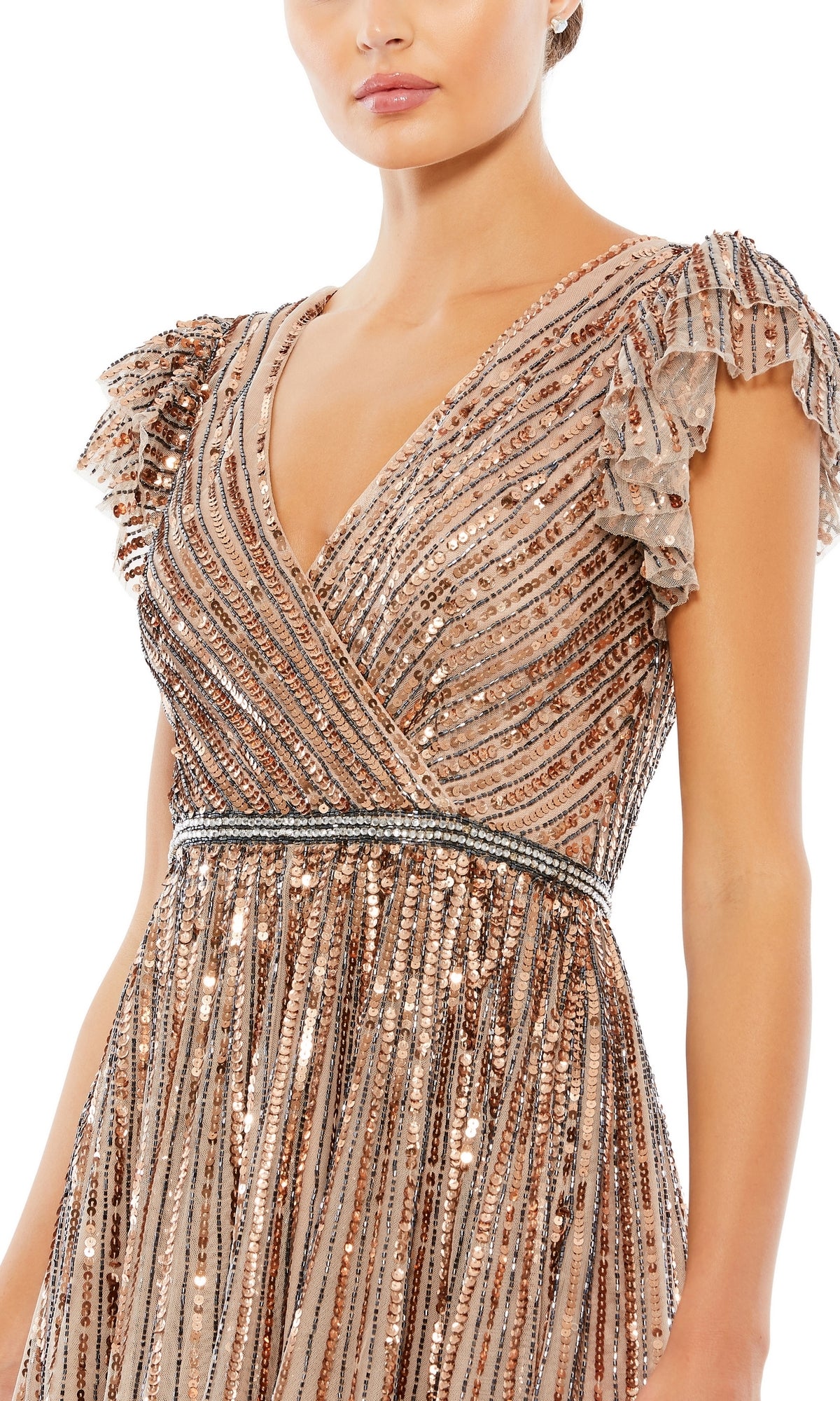 Sequin-Stripe Long Formal Dress: Mac Duggal 5502 Copper / 2 Sequin-Stripe Long Formal Dress: Mac Duggal 5502 Copper / 2