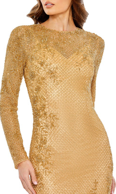 gold beaded sheath dress LONG SLEEVE FULLY BEADED SHEATH GOWN CD0239 main image 1