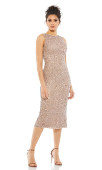 Mac Duggal Silver Sequin Midi Party Dress 5526