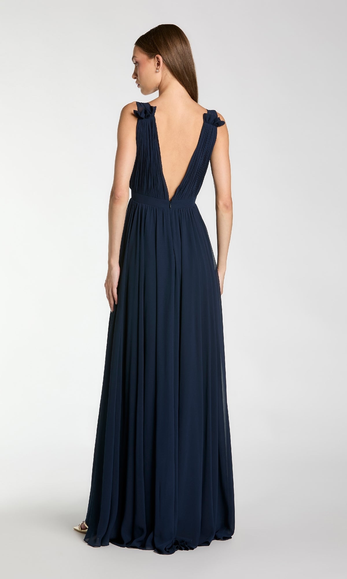 Mac Duggal Pleated Chiffon Sleeveless V-Neck Gown - Powder Blue
