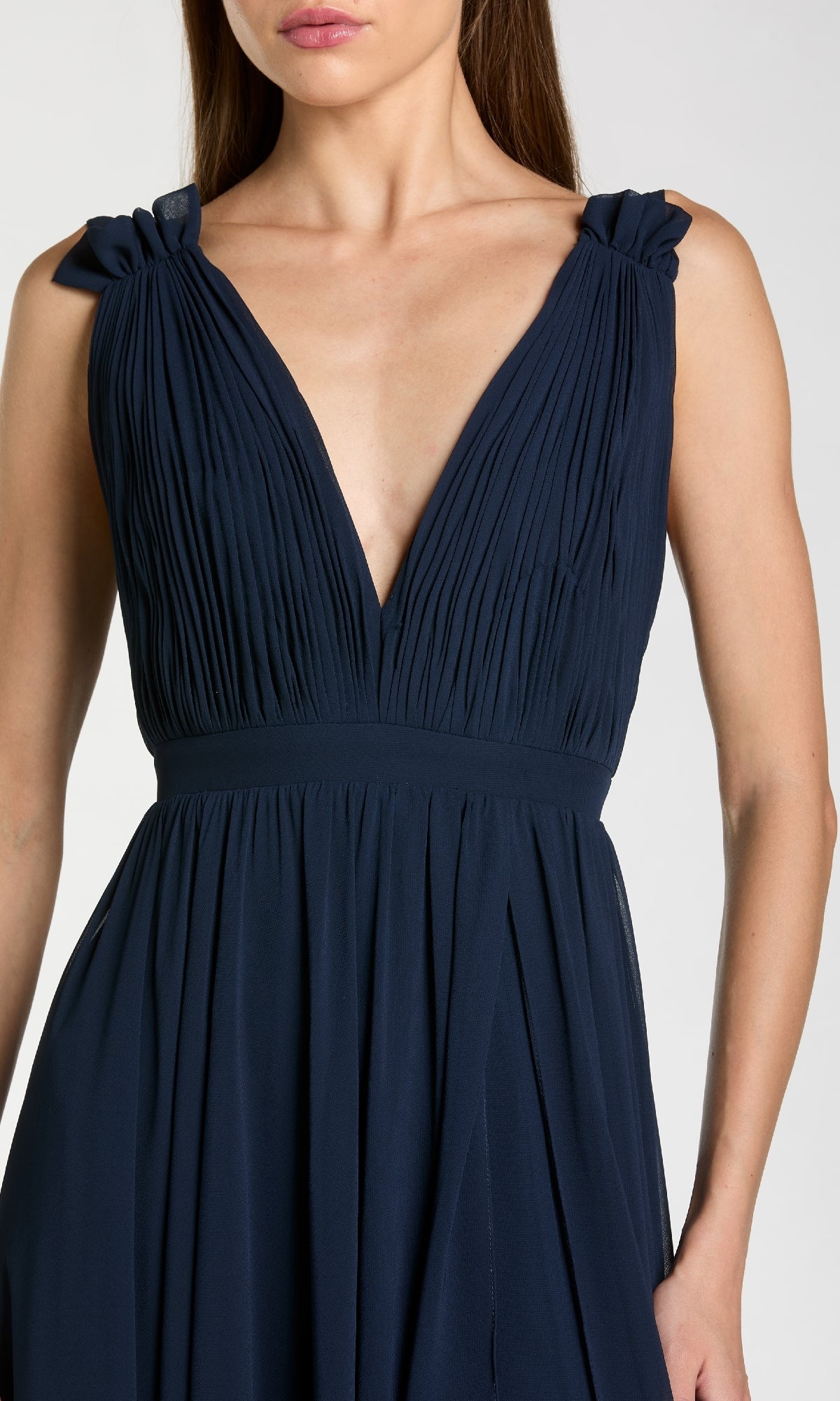 open lace back dress Halter Deep V Neck Sleeveless Long Mermaid Formal Dress With Pleated main image 0