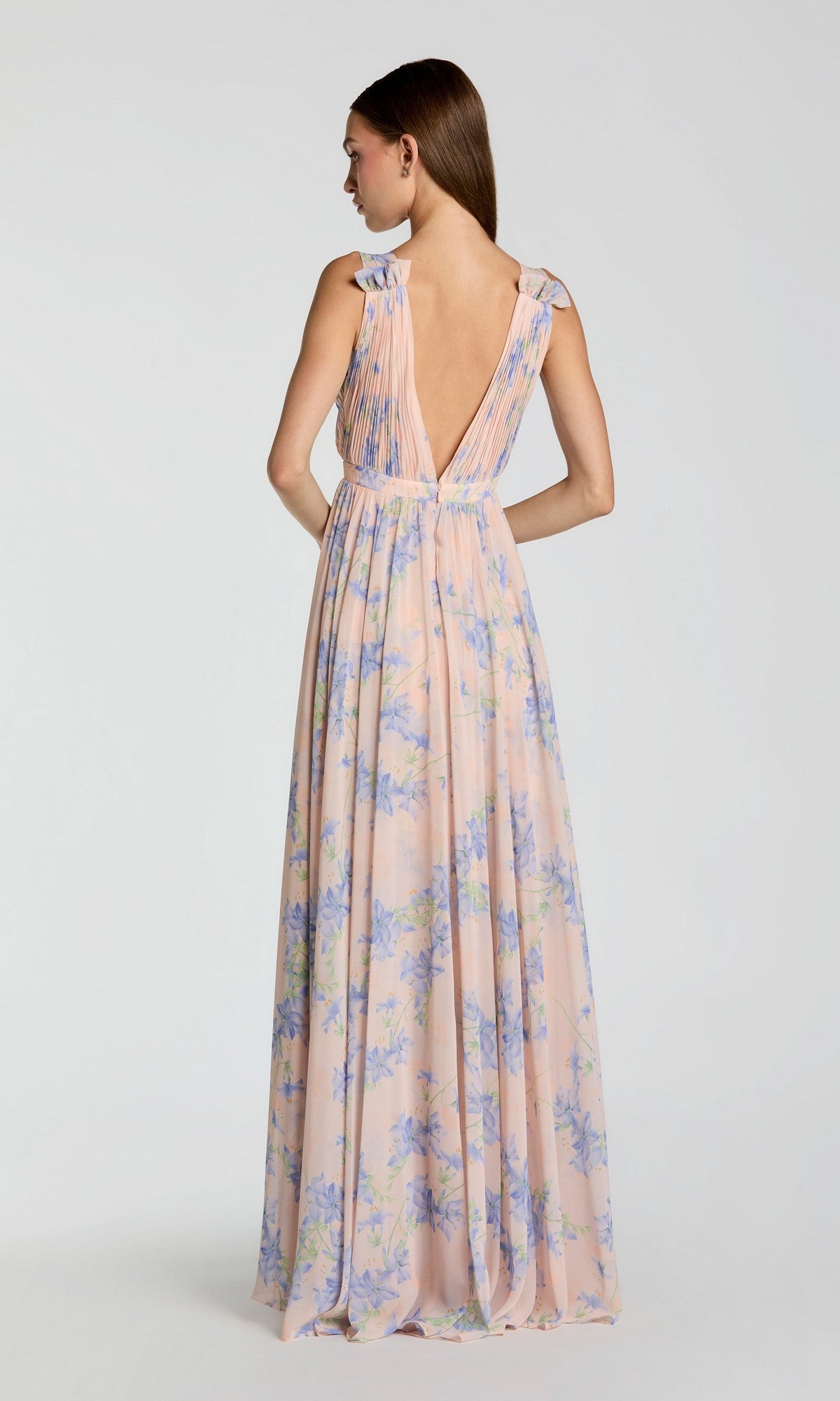 formal pastel maxi dress Mac Duggal Pleated Chiffon Sleeveless V-Neck Gown - Powder Blue Y2033