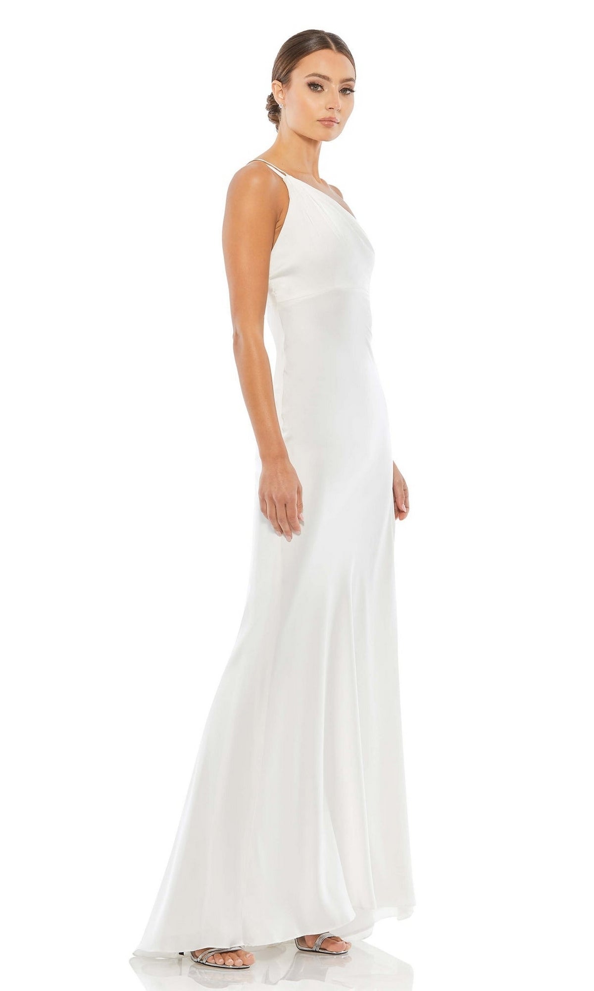 One-Shoulder Empire-Waist Simple White Formal Dress PromGirl One-Shoulder Empire-Waist Simple White Formal Dress PromGirl