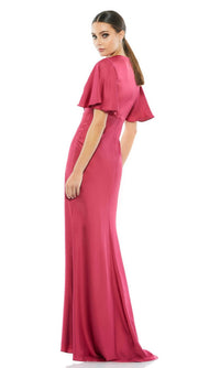 Simple Satin Formal Dress with Short Flutter Sleeves