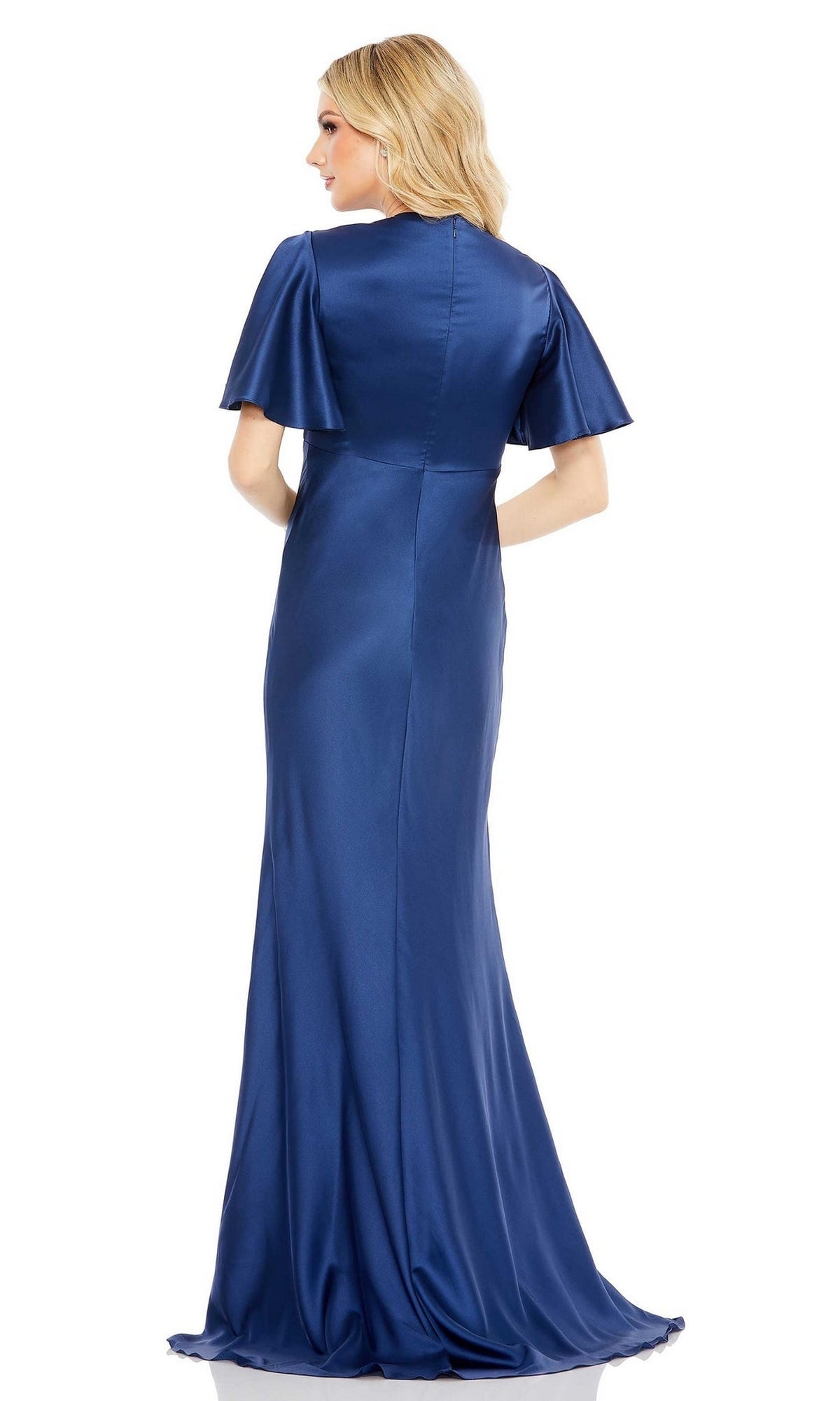 Simple Satin Formal Dress with Short Flutter Sleeves