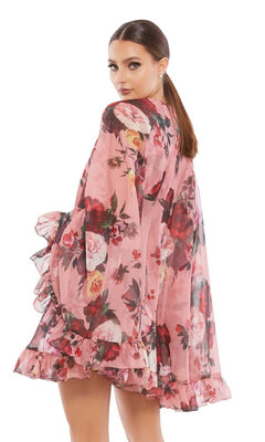 Mac Duggal Floral Print High Neck Cape Mini Dress - Rose Multi (Pink) Mac Duggal Floral Print High Neck Cape Mini Dress - Rose Multi (Pink)