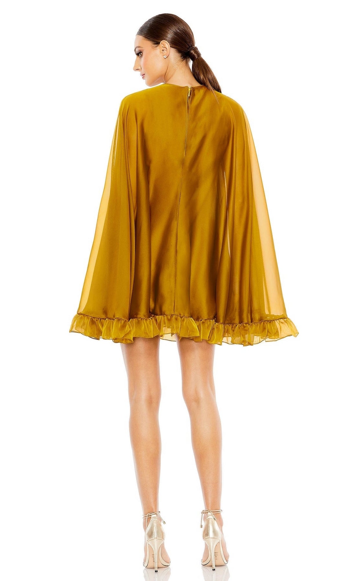 Cape-Sleeve Short Ruffled Party Dress: Mac Duggal 55407