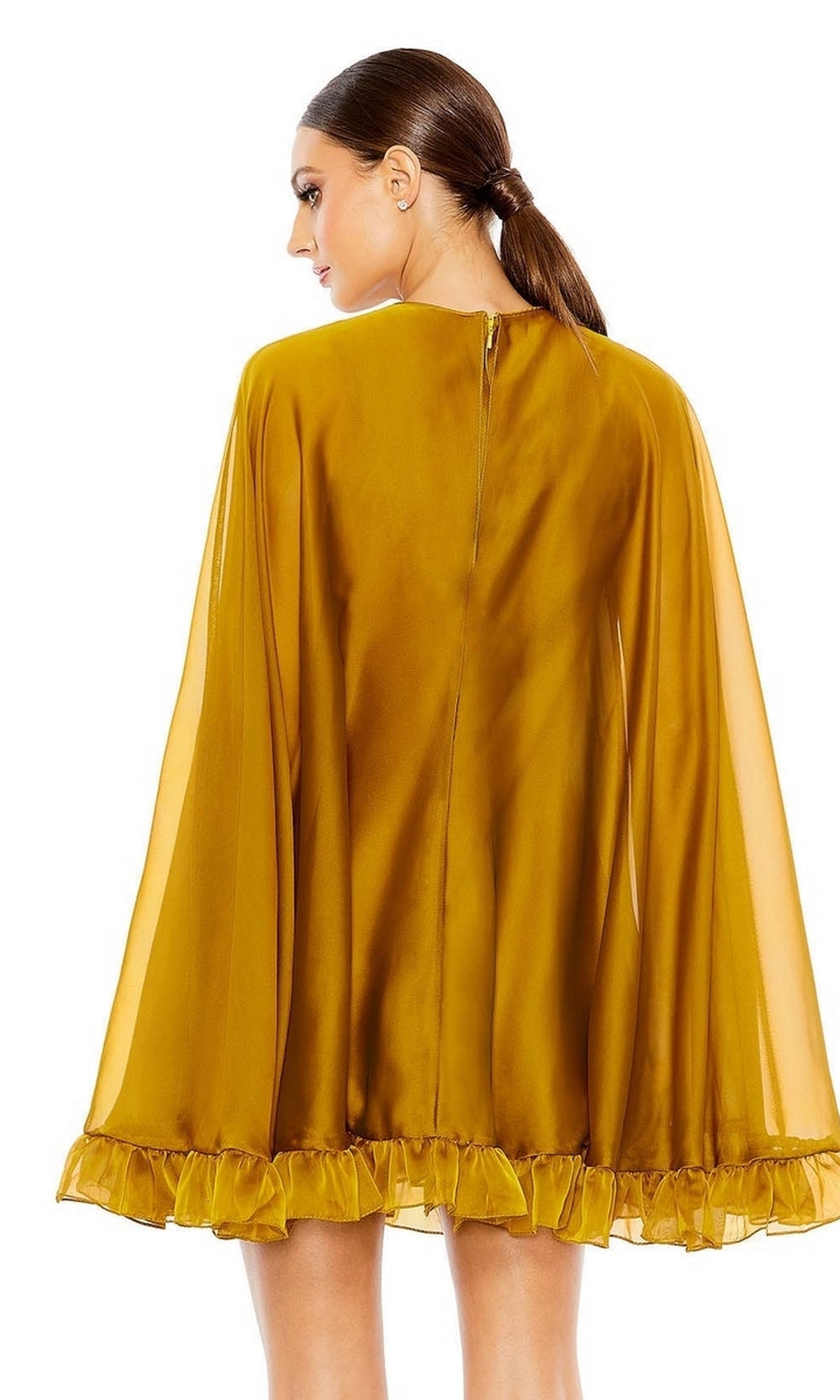 knee length dresses for ladies Ruffled Short Cape Party Dress with High Neckline– PromGirl