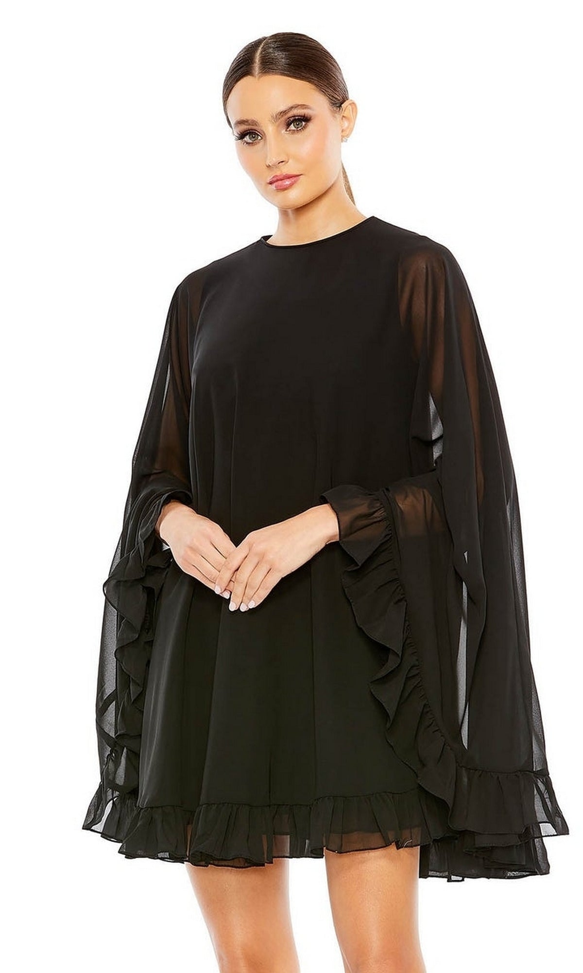 Cape-Sleeve Short Ruffled Party Dress: Mac Duggal 55407