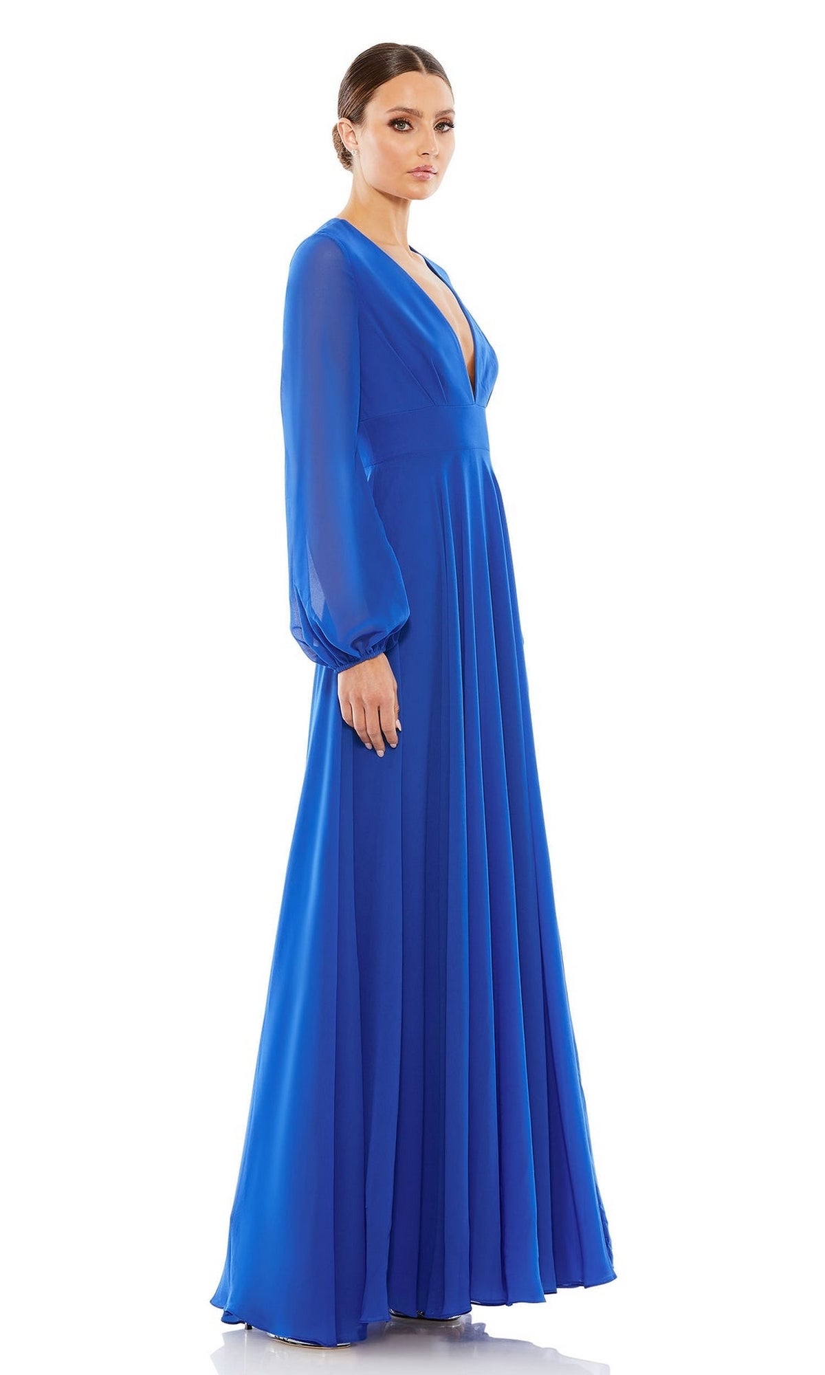 Long Chiffon A-Line Formal Dress with Long Sleeves– PromGirl