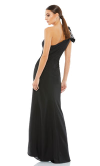 Sequin-Bow One-Shoulder Long Black Prom Dress 55707