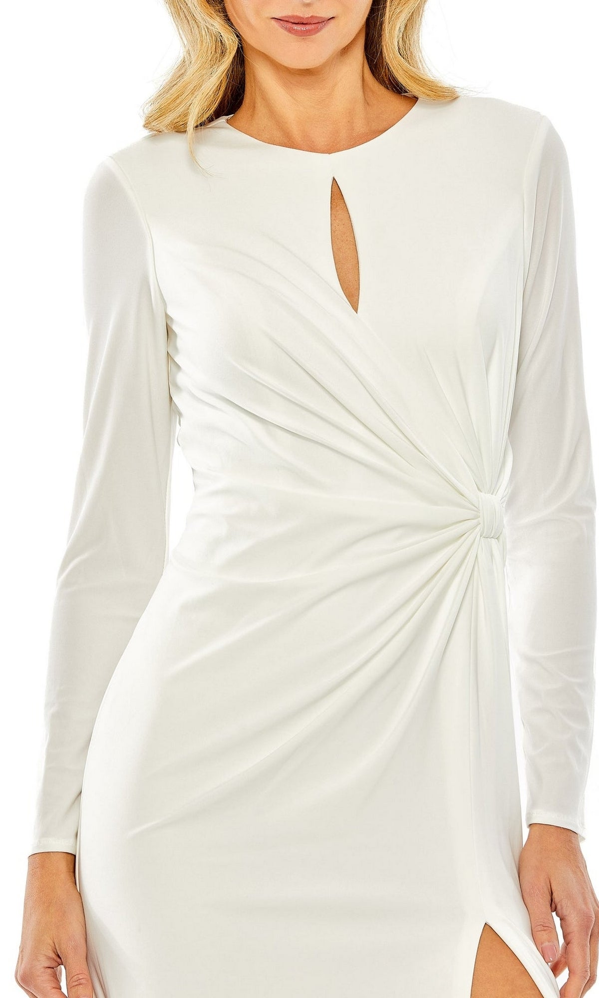 Front-Knot Long Formal Dress with Long Sleeves– PromGirl
