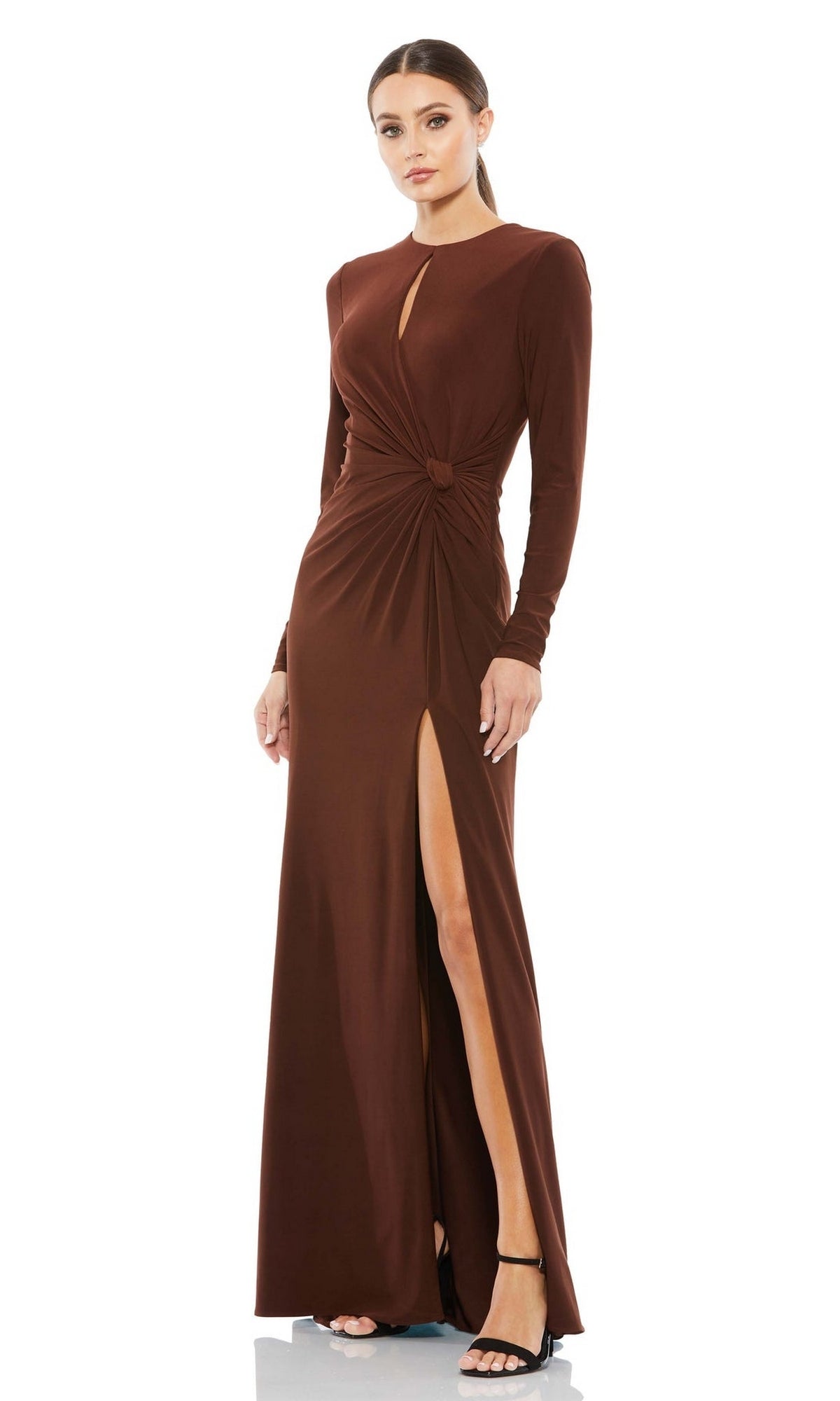 Front-Knot Long Formal Dress with Long Sleeves– PromGirl