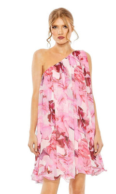 One-Shoulder Short Pink Homecoming Dress with Print– PromGirl