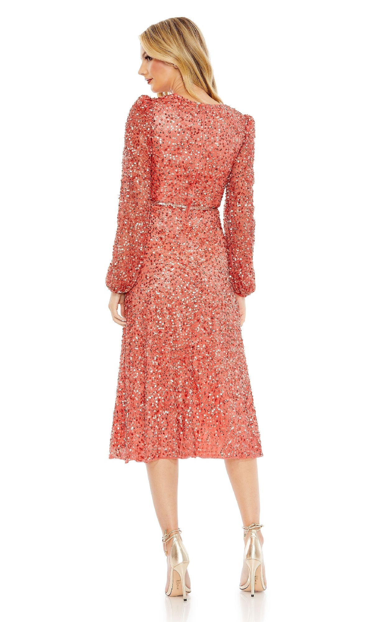 Coral Midi Wedding Guest Dress: Mac Duggal 5588
