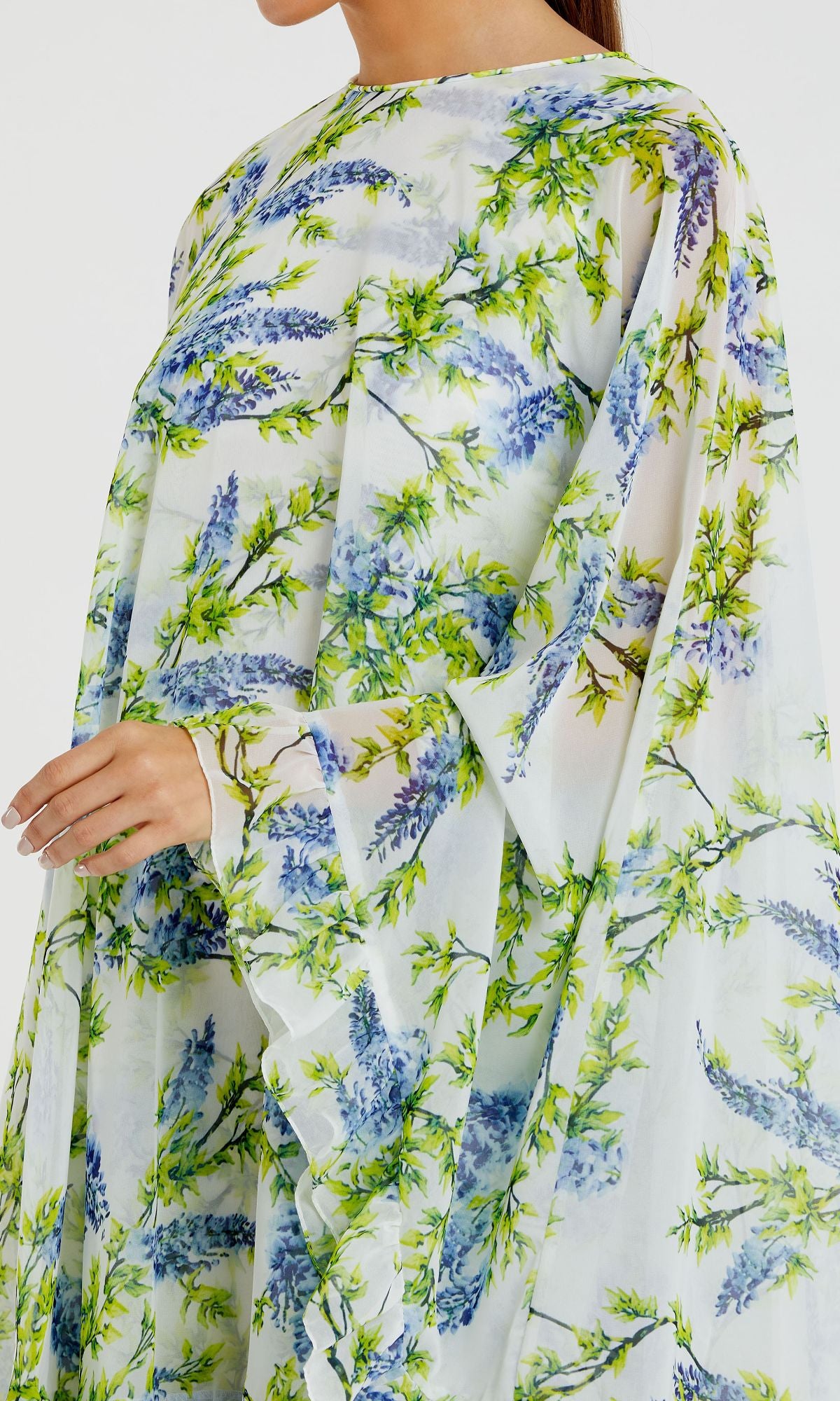 Floral Print High Neck Ruffle Hem Cape Mini Dress - Mac Duggal White Multi / US 2 Floral Print High Neck Ruffle Hem Cape Mini Dress - Mac Duggal White Multi / US 2