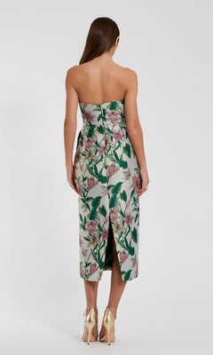 mac duggal metallic floral midi dress Floral Brocade Strapless Fitted Midi Dress| Mac Duggal Lily / US 10