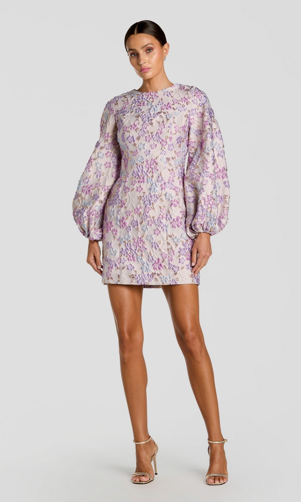 Mac Duggal Floral Brocade Balloon Sleeve Mini Dress