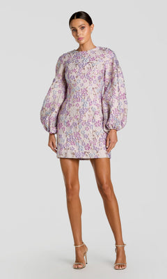 Mac Duggal Floral Brocade Balloon Sleeve Mini Dress
