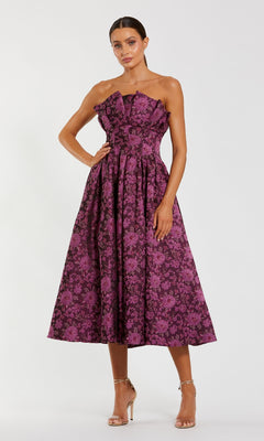 Mac Duggal Women's Strapless Floral Brocade A-line Midi Dress - Pink - Size 10