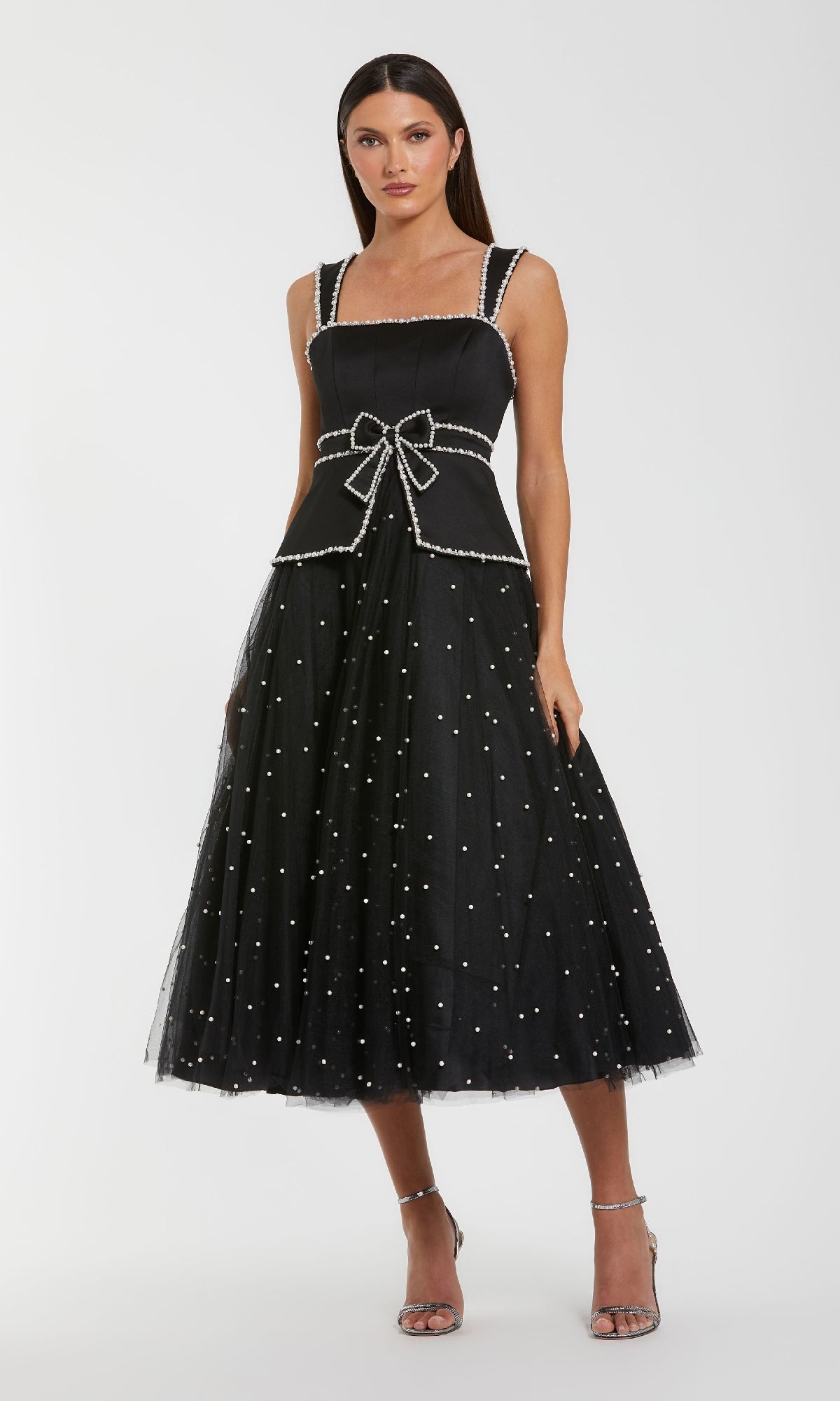 Mac Duggal Women's Sleeveless Embellished Crepe and Tulle Midi Dress