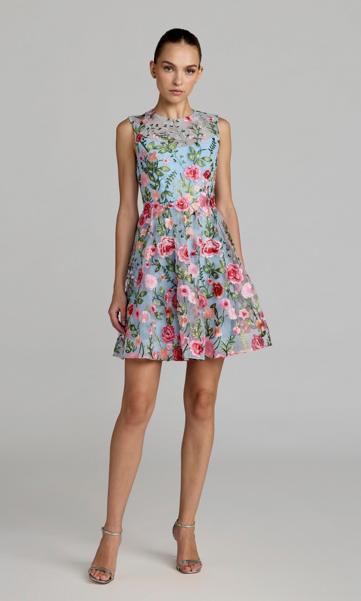 mini wedding guest dresses Mac Duggal Women's Floral Embroidered Sleeveless A-Line Dress - Blue - Size 10 Color:IVORY MATTE size short cocktail dresses week-19-2026 Marilla Black Velvet Strapless