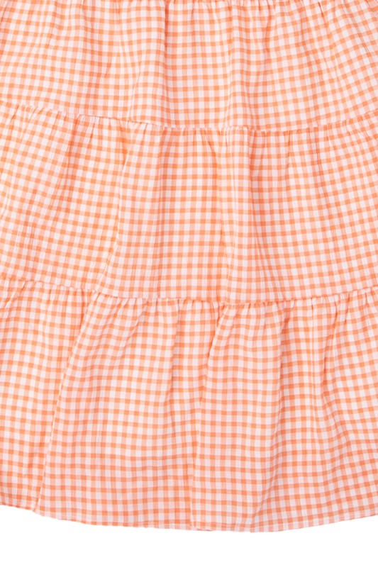 Short Gingham Print Tiered Casual Dress FGDR31L009
