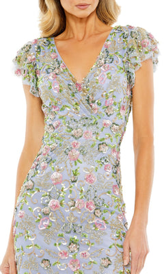 Mac Duggal Embellished Cap-sleeve Dress - Slate Blue Multi Mac Duggal Embellished Cap-sleeve Dress - Slate Blue Multi