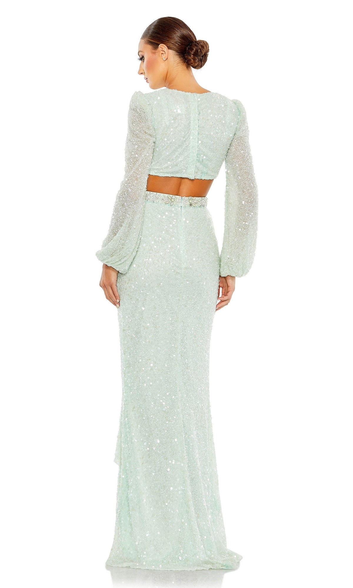 knee length dresses for ladies Mint Long Sleeve Long Sequin Formal Dress 5745 Soft Mint / 0