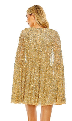 sequin cape dress Mac Duggal - Gold Sequined Cape Sleeve Mini Dress