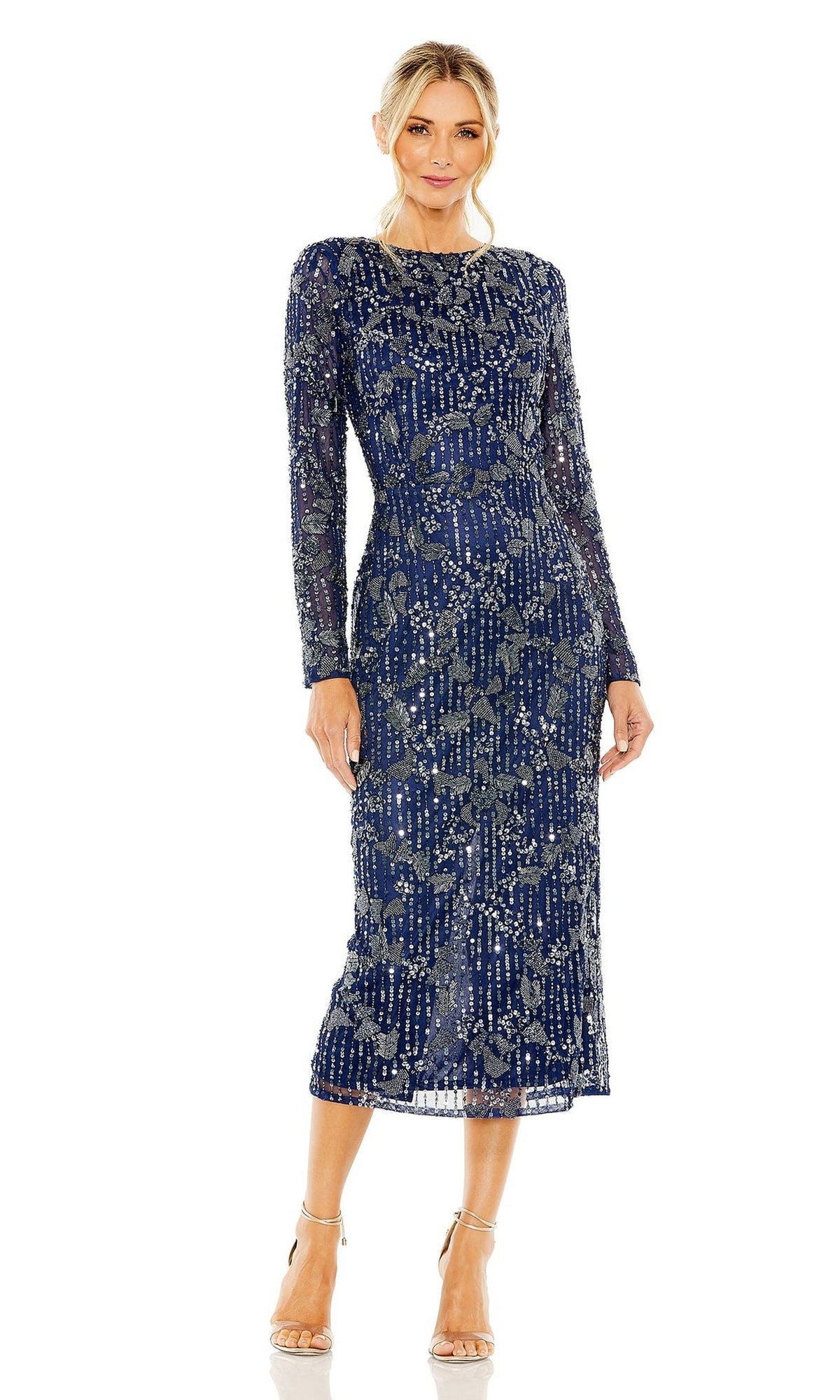 Long Sleeve Wedding Guest Dress: Mac Duggal 5988 Midnight / 2