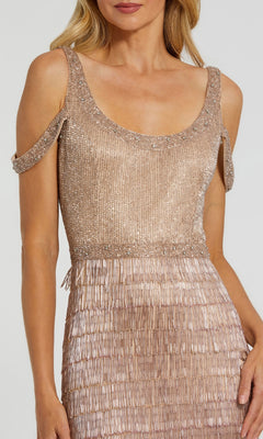 macys white and gold dress Open-Back Metallic Fringed Tight Long Gold Prom Dress Gold / 6