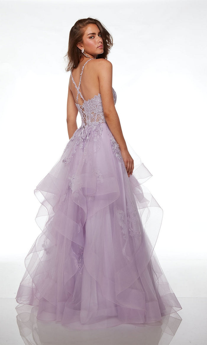 Alyce Lace-Bodice Long Tiered Prom Dress 61094